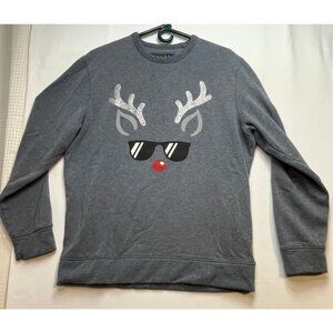 Jachs New York Christmas sweater mens small reindeer glittery long sleeve gray